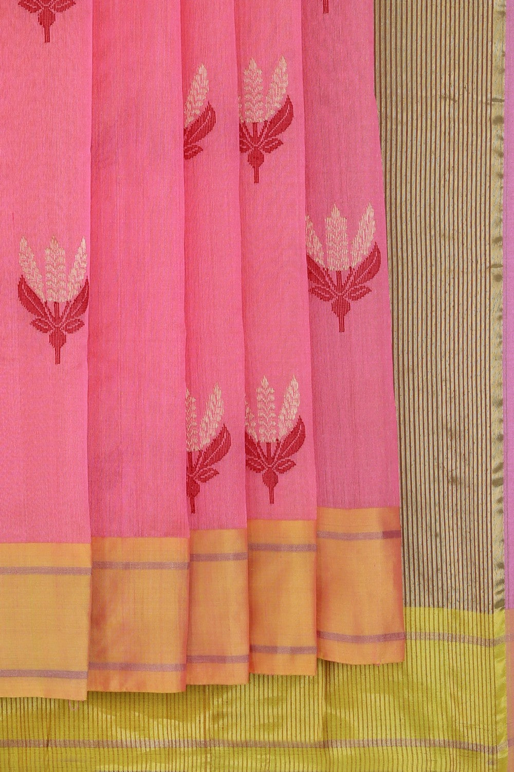 Image of Chanderi Cotton Silk Fuchsia-Pink Saree
